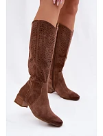 Dámské perforované kozačky na nízkém podpatku Vinceza 58637 světle hnědé