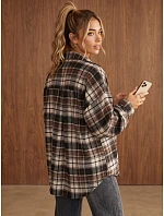 Dámská flanelová košile oversize s kostkovaným vzorem, hnědá, FashionStreet DY0501 Dámská flanelová košile oversize s kostkovaným vzorem, hnědá, FashionStreet DY0501