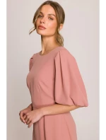 S399 Šaty s puff rukávy - růžové S399 Šaty s puff rukávy - růžové