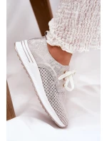 Dámské kožené lehké polobotky na platformě Artiker – béžovo/zlaté