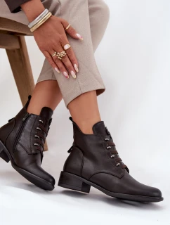 Dámské nízké zateplené kotníkové botky na zip s ozdobou – hnědé Nevalia