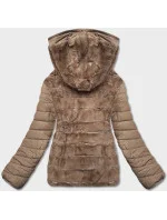 Béžová krátká oboustranná dámská zimní bunda (2M-21507)