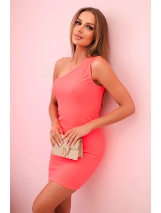 Dámská bavlněná šaty na jedno rameno s přiléhavým střihem růžový neon