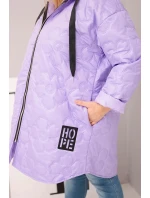 Dámská bunda Plus Size prošívaná s kapucí a nápisem HOPE světle fialová