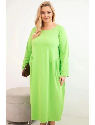 Dámská sukně Plus Size bavlněná s dlouhým rukávem a nařasením v pase světle zelená