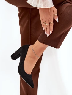 Eko Semišové Lodičky Na Podpatku Černé Ellinoria