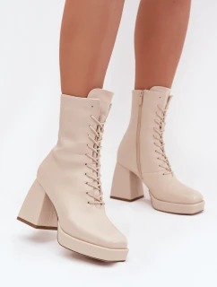 Dámské Zimní Kozačky Na Podpatku S Šněrováním Světle Béžové Juvina