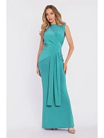M913 Draped maxi šaty s ohrnutým pasem a panelem - tyrkysové M913 Draped maxi šaty s ohrnutým pasem a panelem - tyrkysové