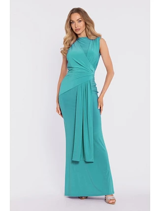M913 Draped maxi šaty s ohrnutým pasem a panelem - tyrkysové M913 Draped maxi šaty s ohrnutým pasem a panelem - tyrkysové