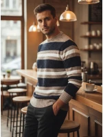 Pánský pruhovaný tmavě modrý svetr FashionStreet WX2263