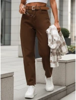 Dámské kalhoty s vysokým pasem a páskem hnědé FashionStreet UY2920