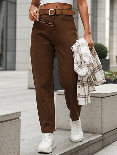 Dámské kalhoty s vysokým pasem a páskem hnědé FashionStreet UY2920