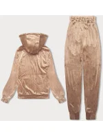 Béžová dámská velurová souprava s rozepínací mikinou (8C1176-159) Béžová dámská velurová souprava s rozepínací mikinou (8C1176-159)
