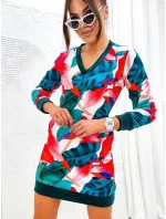 Zeleno/červené velurové šaty se vzorem listů (8268) Zeleno/červené velurové šaty se vzorem listů (8268)