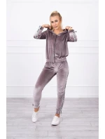 Velurová souprava s ozdobnými stuhami šedá