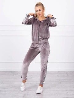 Velurová souprava s ozdobnými stuhami šedá