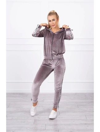 Velurová souprava s ozdobnými stuhami šedá