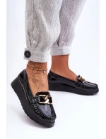 Kožené Mokasíny Na Platformě S Ozdobou Černá Desmond