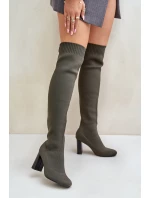Kozáky Se Záplavou Po Kolena Na Podpatku Tmavě Zelené Esanira