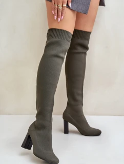 Kozáky Se Záplavou Po Kolena Na Podpatku Tmavě Zelené Esanira