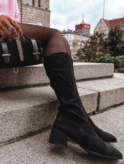 Dámské kozačky s ozdobou na kostku ekokůže Černé Ivanna