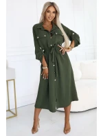 531-5 Midi košilka se zlatými knoflíky a vázáním - KHAKI 531-5 Midi košilka se zlatými knoflíky a vázáním - KHAKI