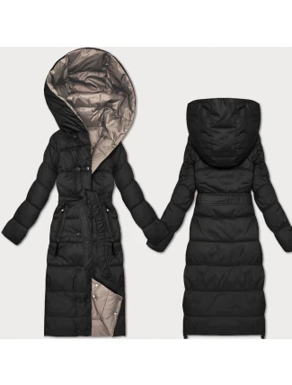 Černo-béžová oboustranná zimní bunda s páskem Minority (M2-6519-1+62)