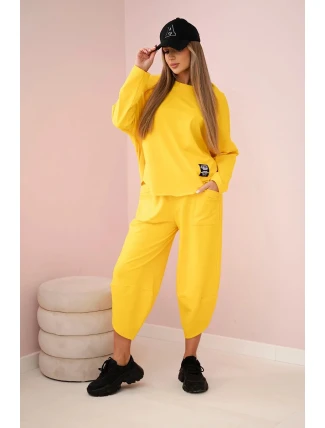 Bavlněná mikina kalhoty set tmavě žlutá