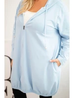 Dámská mikina Plus Size bavlněná s kapucí a zipem modrá