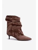 Nazouvací kotníkové boty typu Slouchy na podpatku Khaki Farren