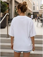 Dámské oversize tričko s nápisem, bavlněné, bílé, FashionStreet NX9003RY Dámské oversize tričko s nápisem, bavlněné, bílé, FashionStreet NX9003RY