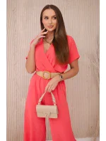 Kombinéza s ozdobným páskem v pase Růžový neon