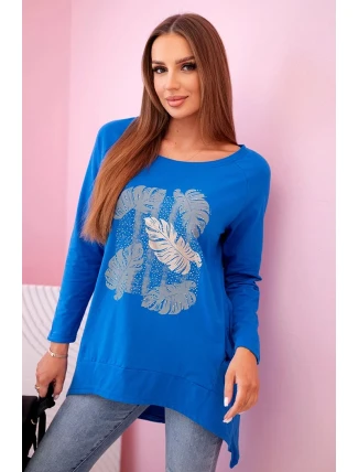 Dámská halenka s kapsami a ozdobným potiskem chrpově modrá Dámská halenka s kapsami a ozdobným potiskem chrpově modrá