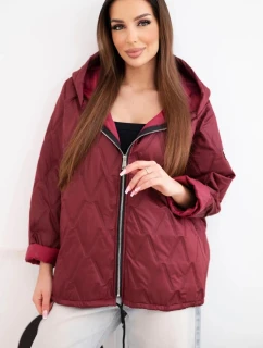 Dámská jarní prošívaná bunda s kapucí a zipem švestková
