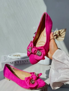 Dámské baleríny z ekologického semiše s mašlí a broží Fuksie Satris