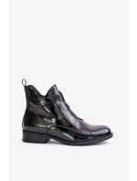 Lakované Boty Na Zip Zateplené Ploché Podpatky S.Barski HY42-717 Černé