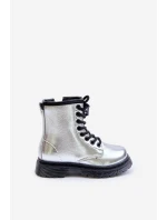 Zateplené dívčí lakované boty na zip stříbrné Novita