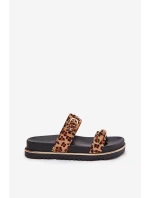 Dámské pantofle na platformě s pásky a sponami hnědé Ziferte