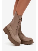 Dámské kotníkové boty z pravé kůže na platformě Zazoo 3795 béžové