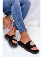 Dámské pantofle se zlatou ozdobou černé Kaliora