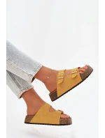 Dámské pantofle na korkové platformě se zlatými sponami Žluté Tovessa