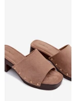 Dámské pantofle na klínku s zlatými sponami tmavě béžové Davessa