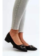 Lodičky na nízkém podpatku s ozdobou, Eco Suede S.Barski Černá Lodičky na nízkém podpatku s ozdobou, Eco Suede S.Barski Černá
