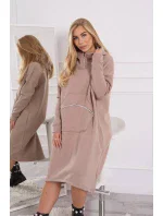 Zateplené šaty s kapucí tmavě béžové