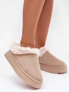 Dámské sněhule na platformě s kožíškem a dekorativním prošíváním – světle béžové Arelina