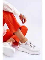 Dámská kožená sportovní obuv na platformě bíle Caressa