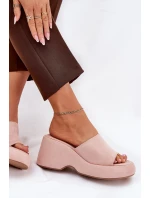 Eko Velurové Pantofle Dámské Na Platformě A Klíně Růžové Afisal