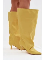 Kozačky s širokým horním dílem a záhyby na podpatku Žluté Harela