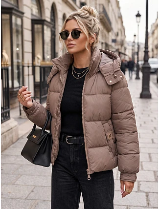 Dámská zimní prošívaná bunda s kapucí, béžová, FashionStreet TY5748 Dámská zimní prošívaná bunda s kapucí, béžová, FashionStreet TY5748