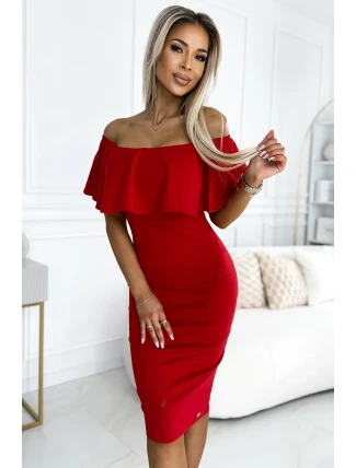 138-9 Marbella - Španělské tužkové šaty - ČERVENÉ 138-9 Marbella - Španělské tužkové šaty - ČERVENÉ